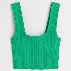 H&M Ribbed Square-Neck Crop Tank - Green